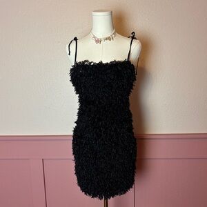 Forever 21 Black Glitter Fringe Tinsel Bodycon Spaghetti Strap Dress Size Small